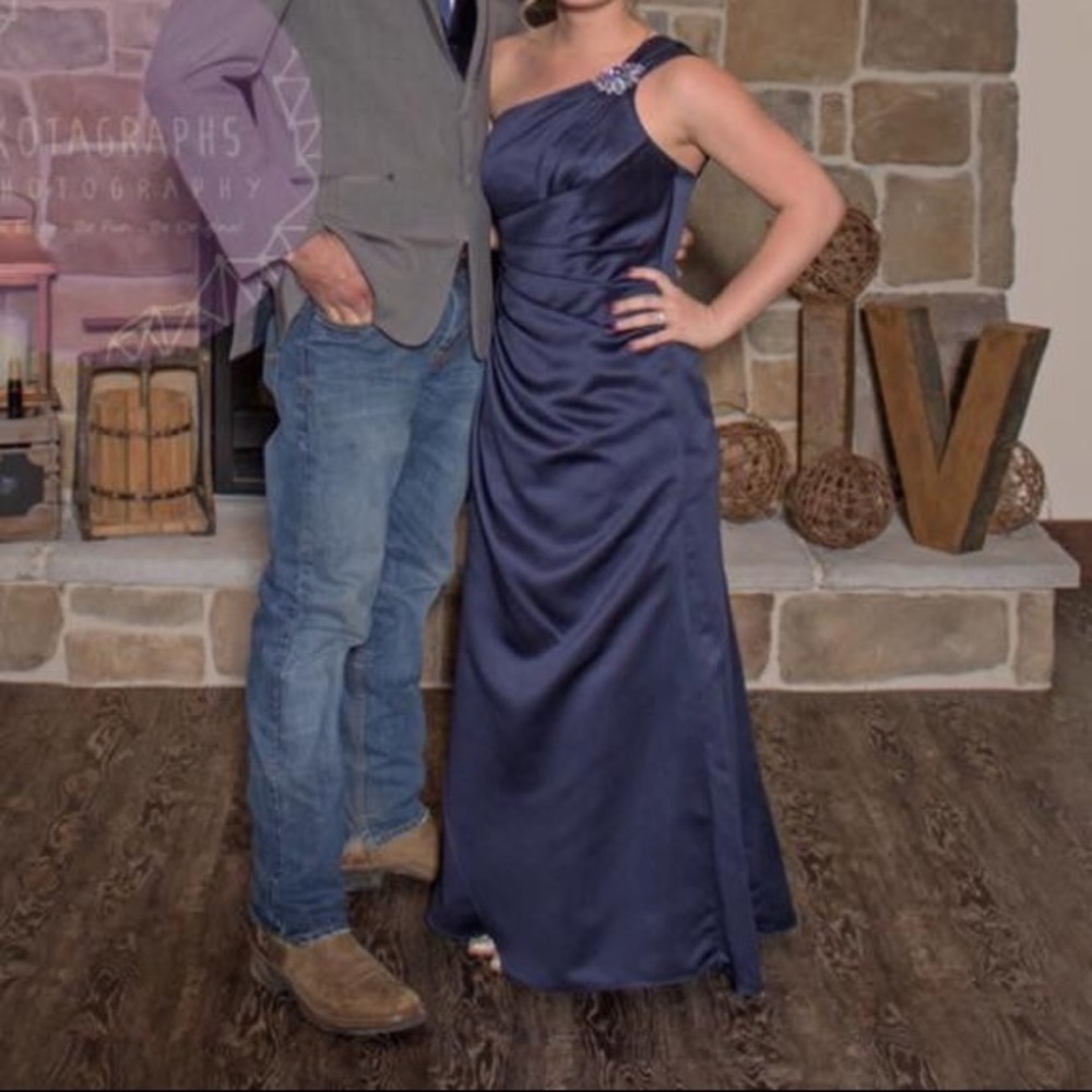 One shoulder navy Bridesmaids dress